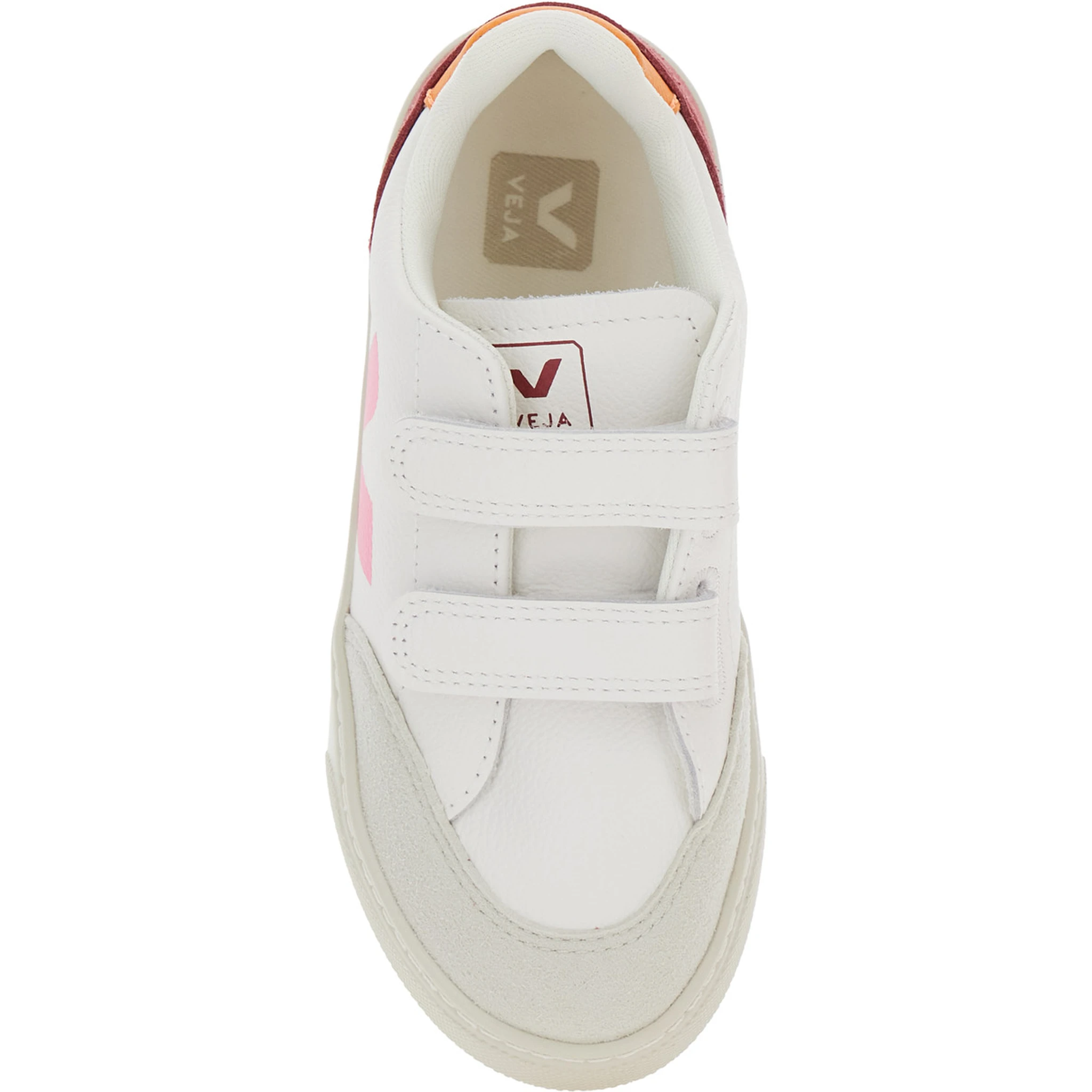 V-12 White Low Top Sneakers with Logo Patch on the Side and Contrasting Heel with Logo Lettering in Leather Girl