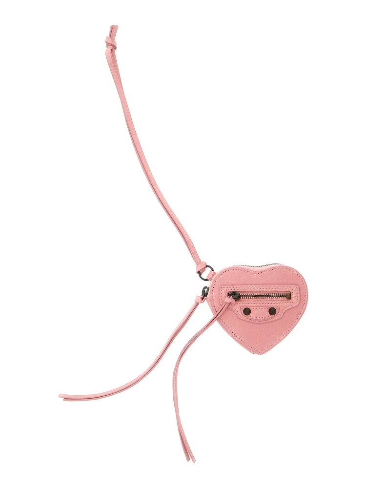 Le City Pink Keychain with Heart Shaped Charm in Leather Woman