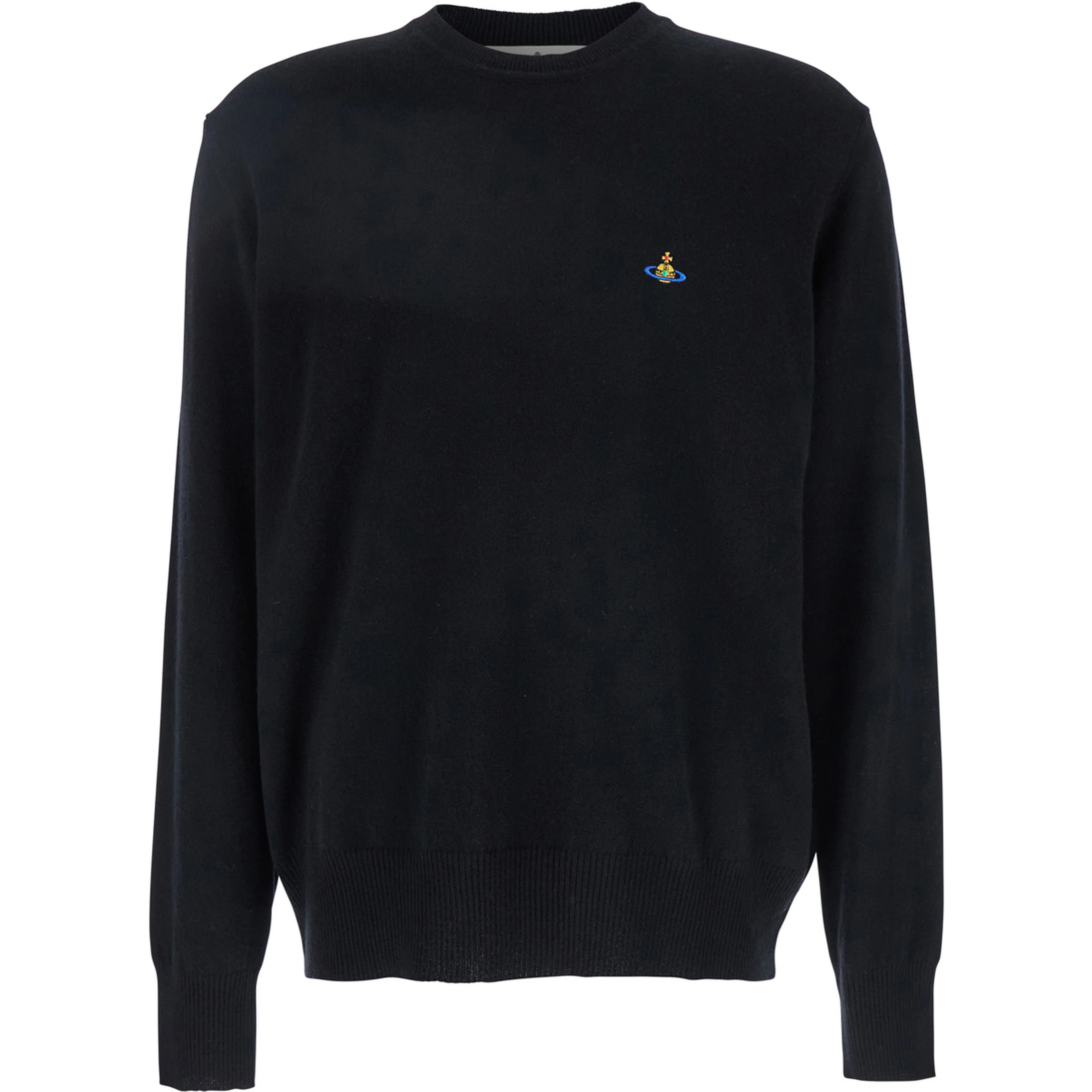 Alex Black Crewneck Sweater with Orb Logo Detail on the Front in Wool and Cashmere Woman