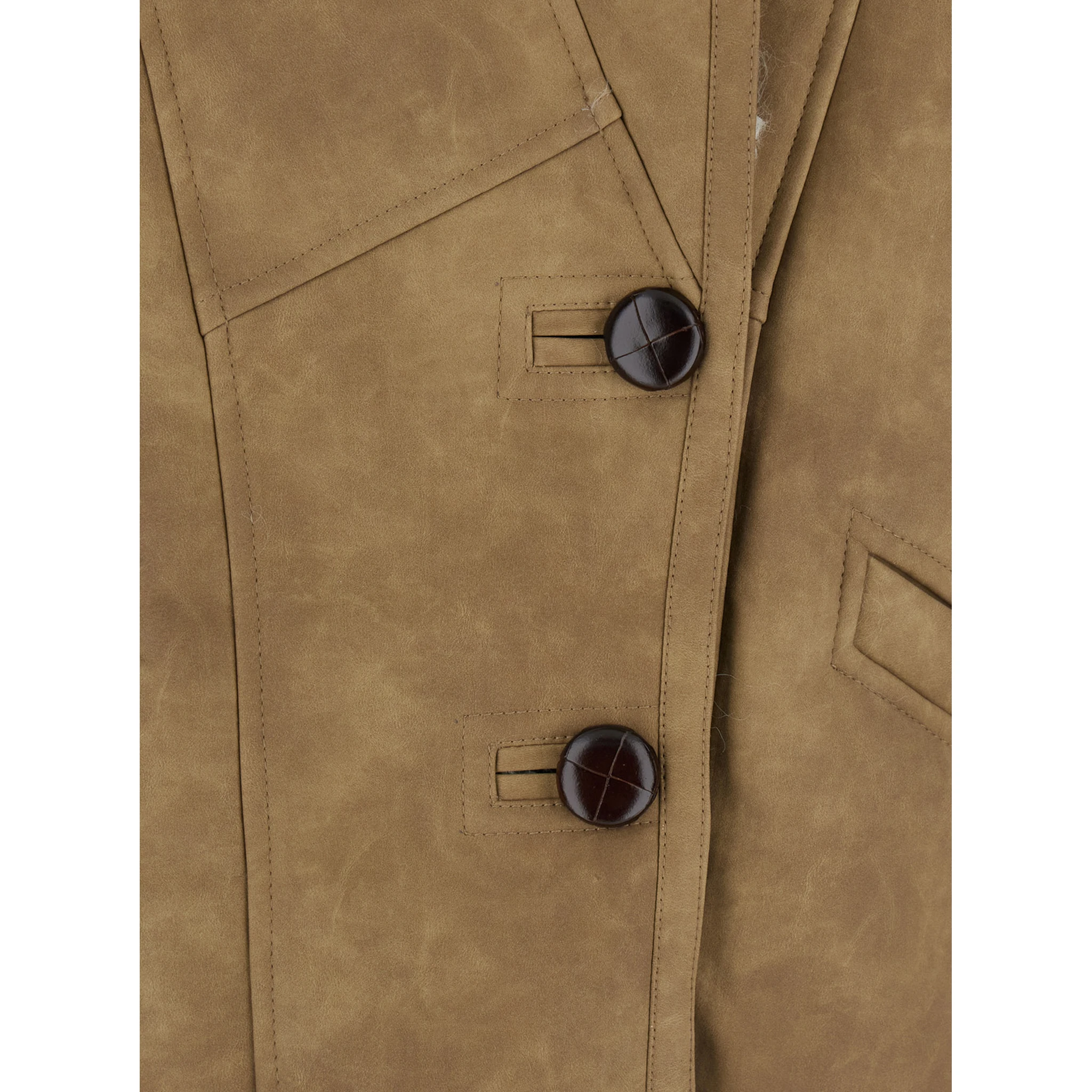 Beige Shearling Coat with High Collar and Button Closure in Leather and Fur Woman