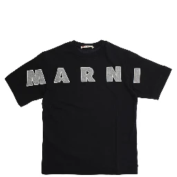 Black T-Shirt with Front Logo Lettering in Cotton Boy