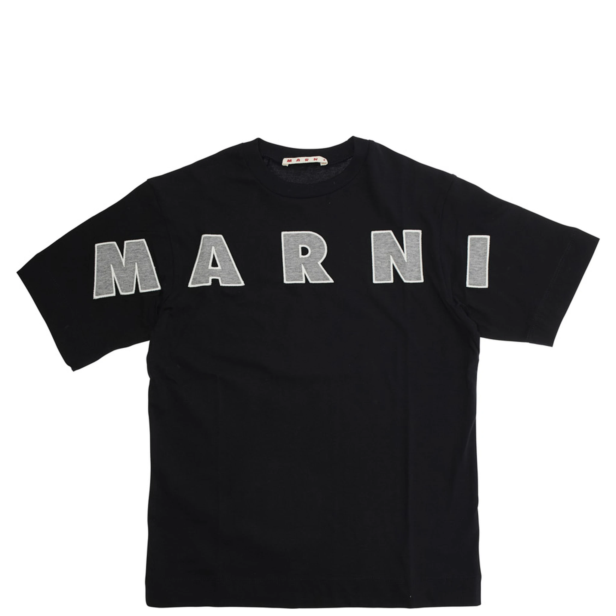 Black T-Shirt with Front Logo Lettering in Cotton Boy
