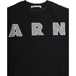 Black T-Shirt with Front Logo Lettering in Cotton Boy