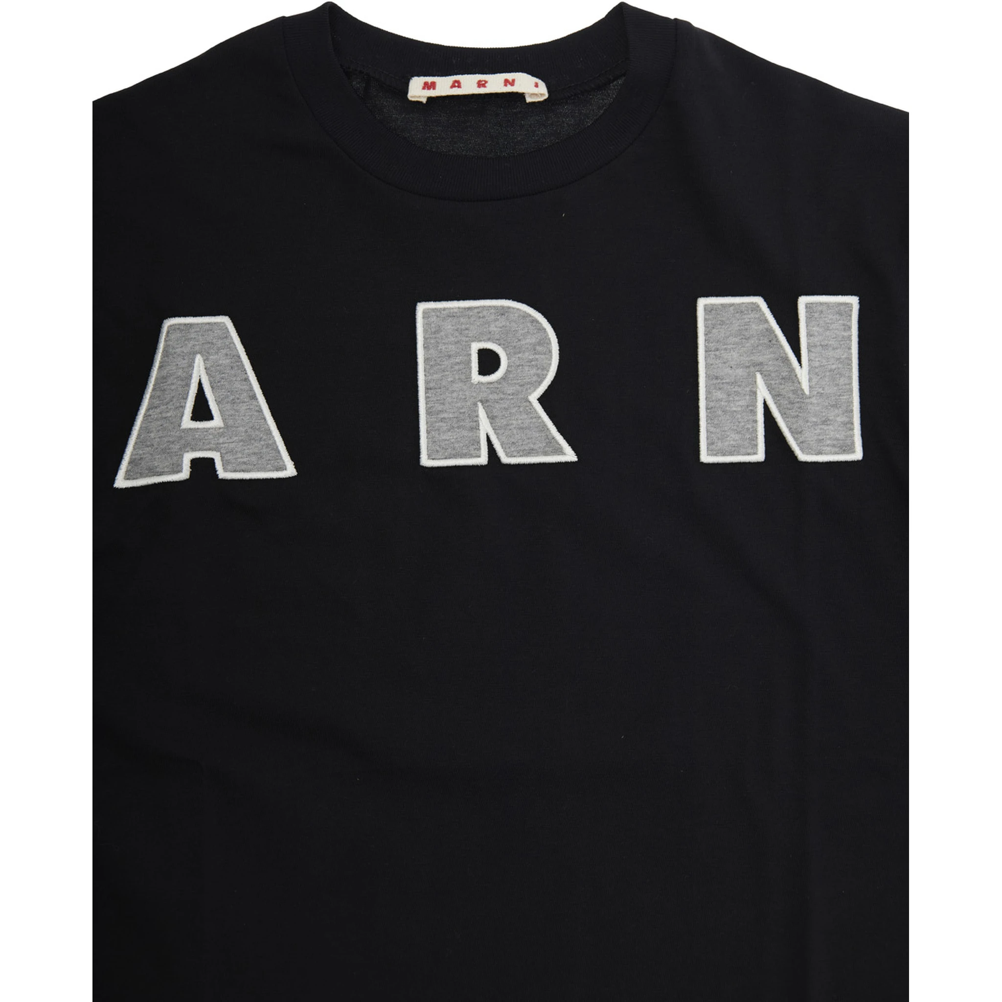 Black T-Shirt with Front Logo Lettering in Cotton Boy