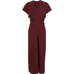 Bordeaux Dress with V Neck and Short Sleeves in Tech Fabric Woman