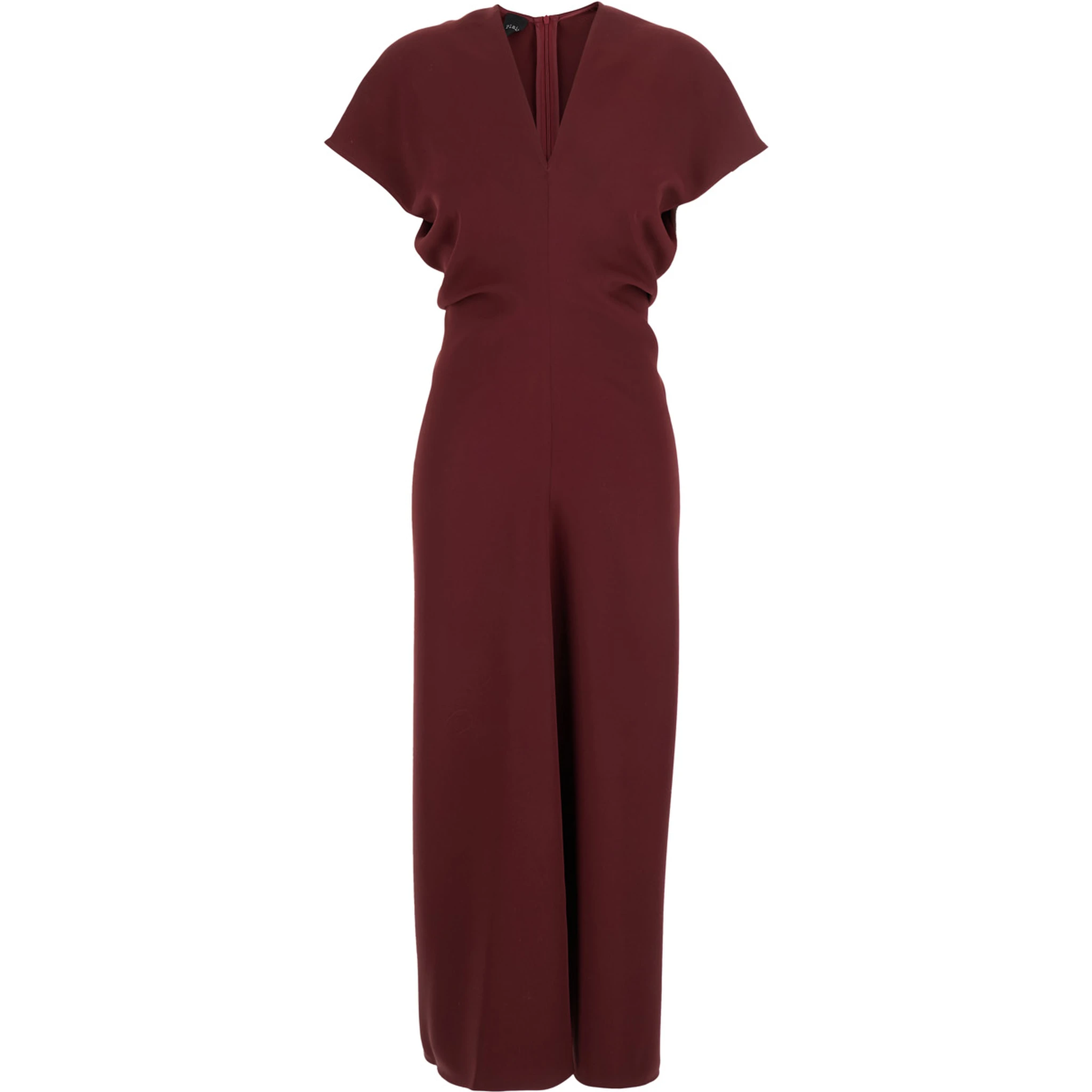 Bordeaux Dress with V Neck and Short Sleeves in Tech Fabric Woman