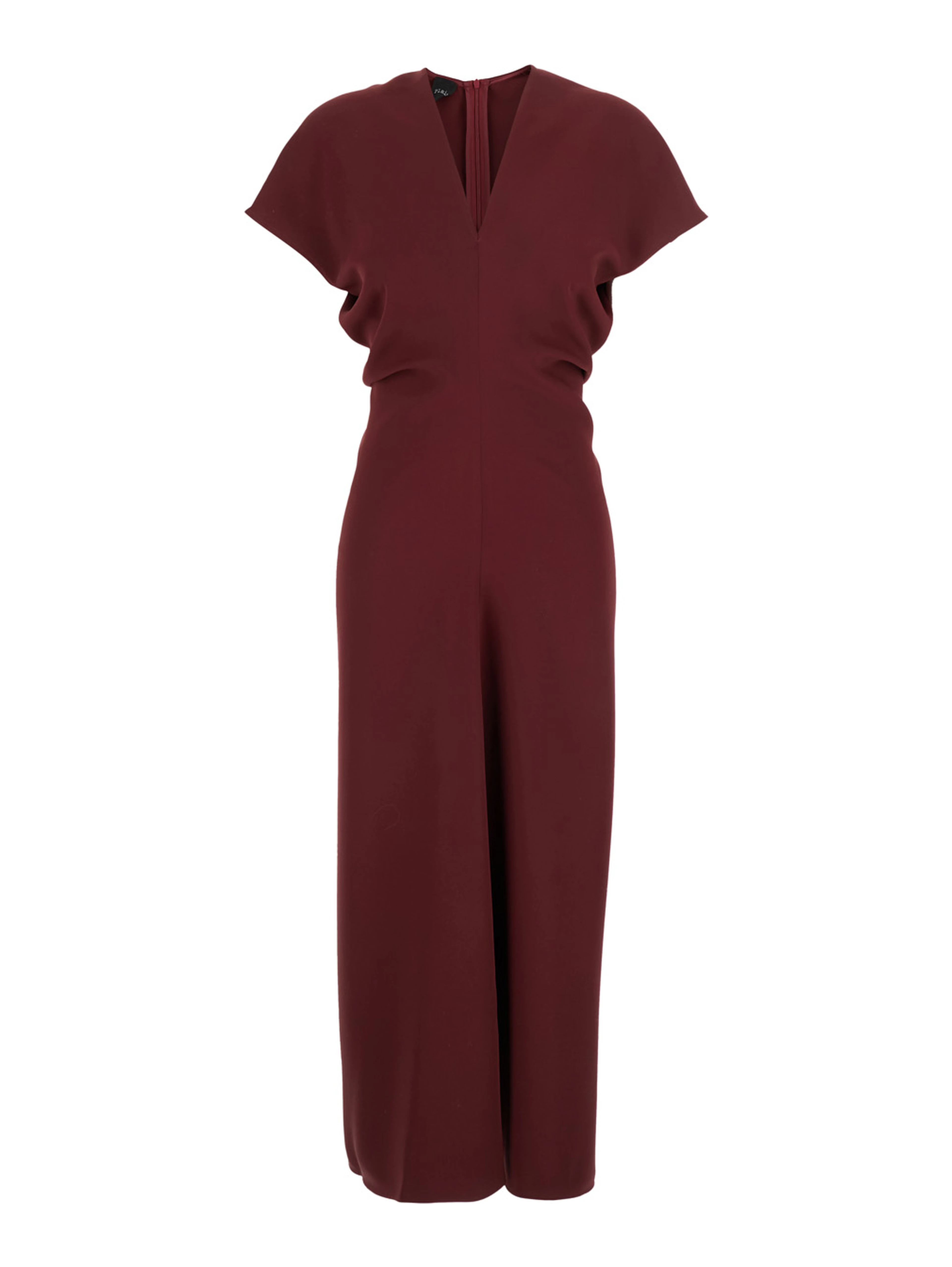 Bordeaux Dress with V Neck and Short Sleeves in Tech Fabric Woman