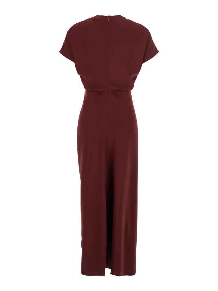 Bordeaux Dress with V Neck and Short Sleeves in Tech Fabric Woman alternative