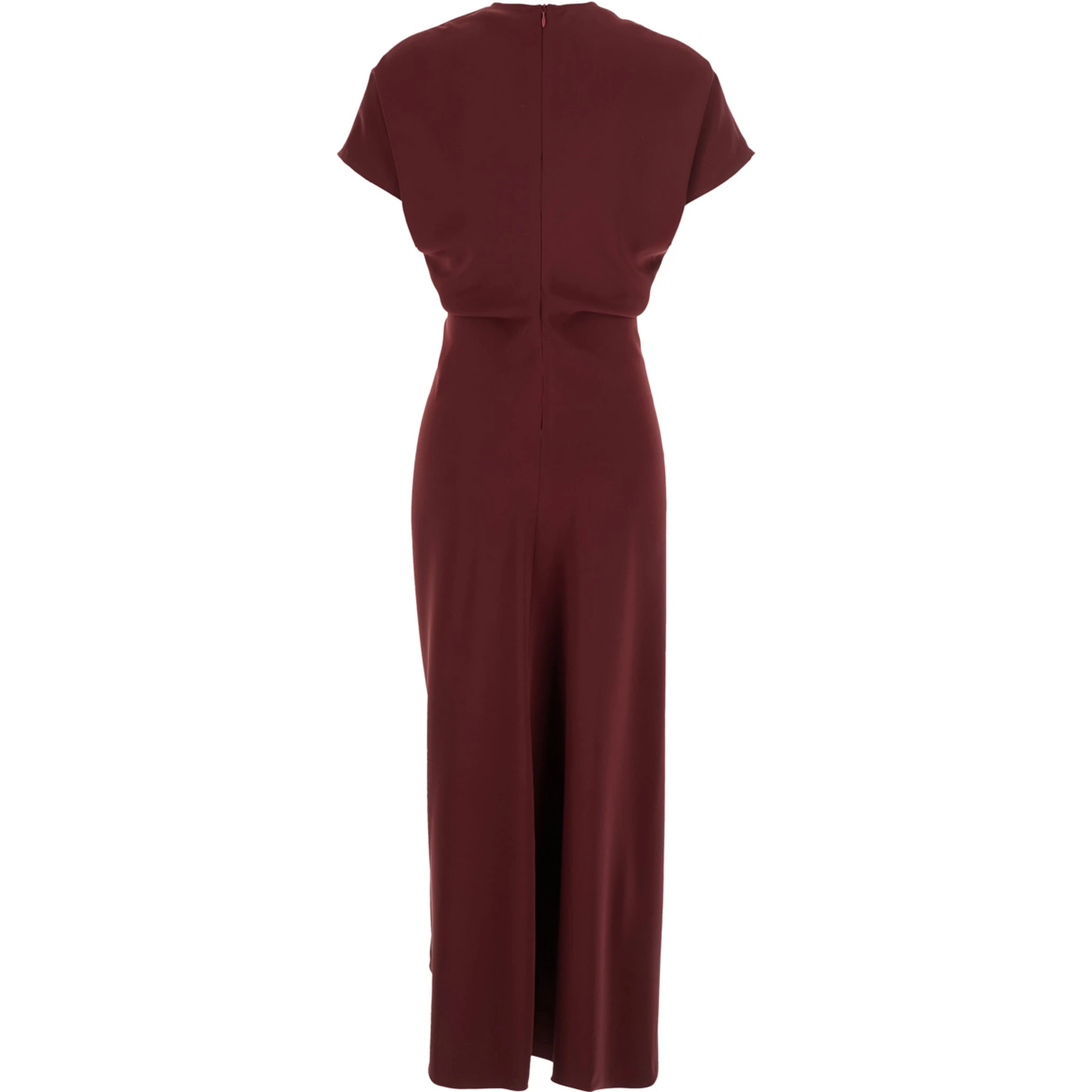 Bordeaux Dress with V Neck and Short Sleeves in Tech Fabric Woman