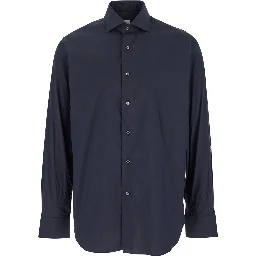 Blue Shirt with Classic Collar in Cotton Blend Stretch  Man