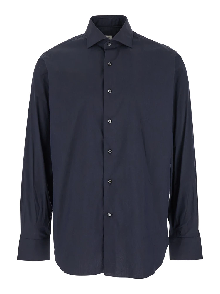 Blue Shirt with Classic Collar in Cotton Blend Stretch  Man