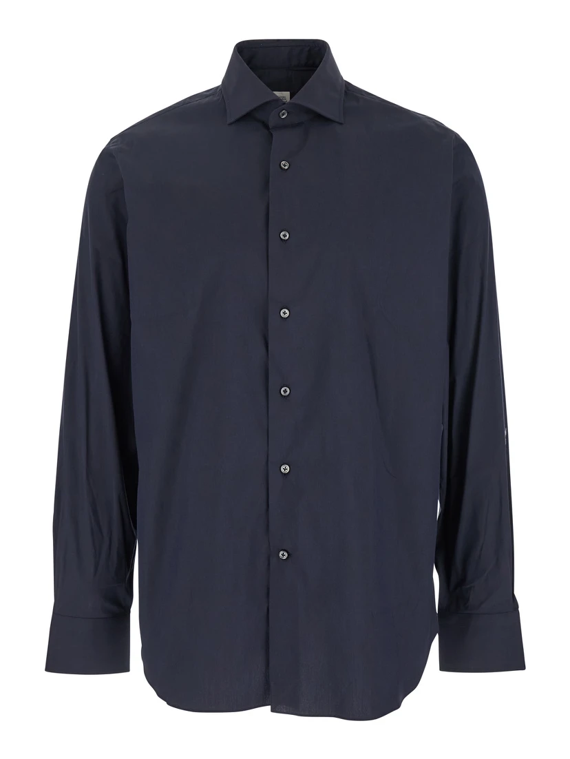 Blue Shirt with Classic Collar in Cotton Blend Stretch  Man