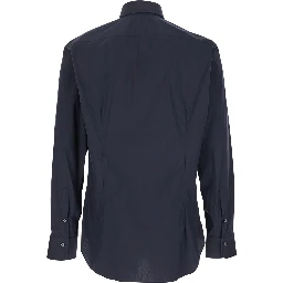 Blue Shirt with Classic Collar in Cotton Blend Stretch  Man