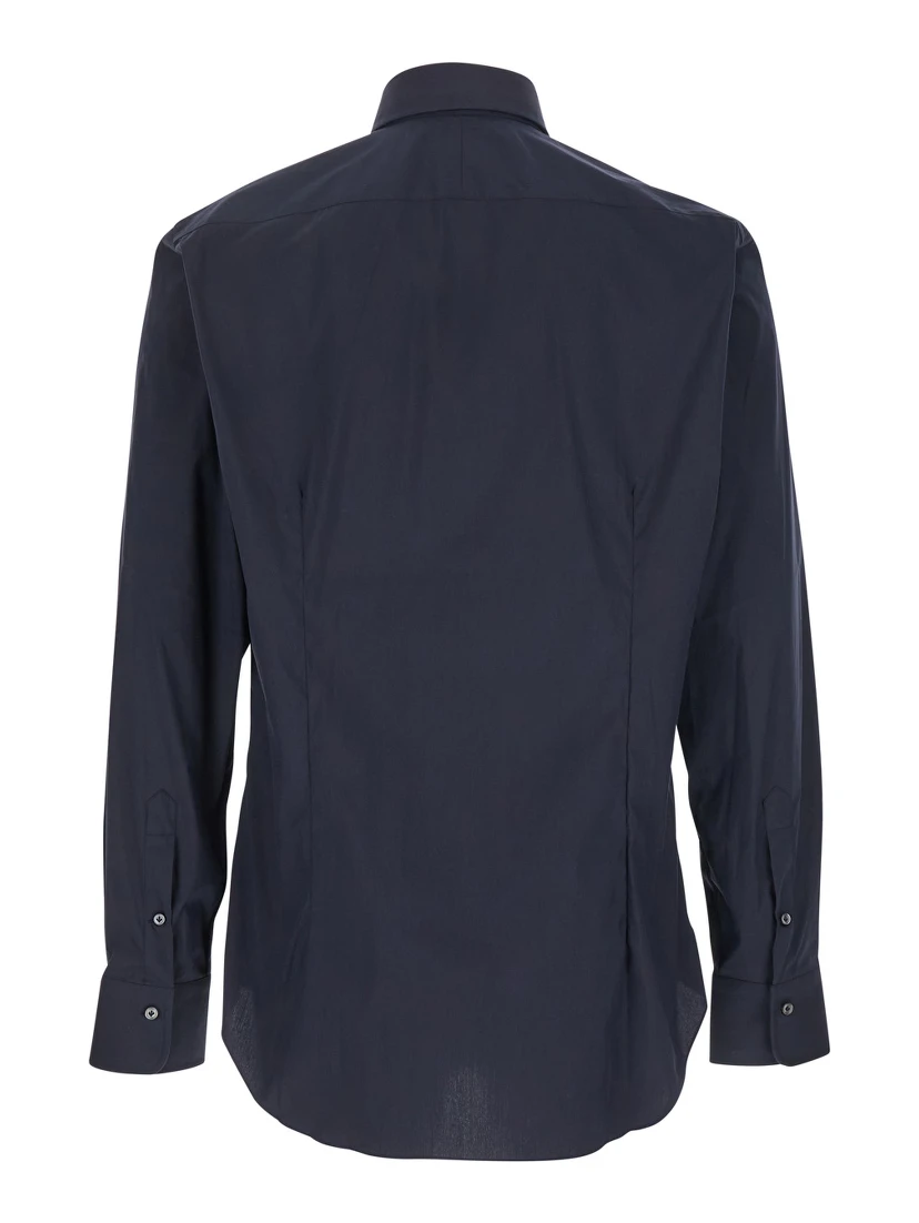 Blue Shirt with Classic Collar in Cotton Blend Stretch  Man