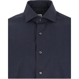 Blue Shirt with Classic Collar in Cotton Blend Stretch  Man