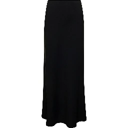 Black Midi Skirt with Volant Detail at the End in Satin Woman