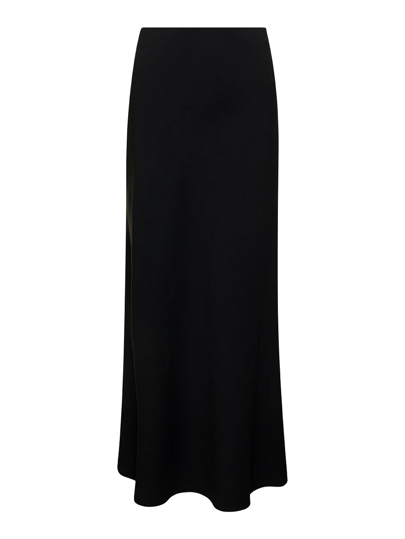 تنورة ميدي سوداء بتفاصيل مزخرفة في نهايتها من الساتان للنساء