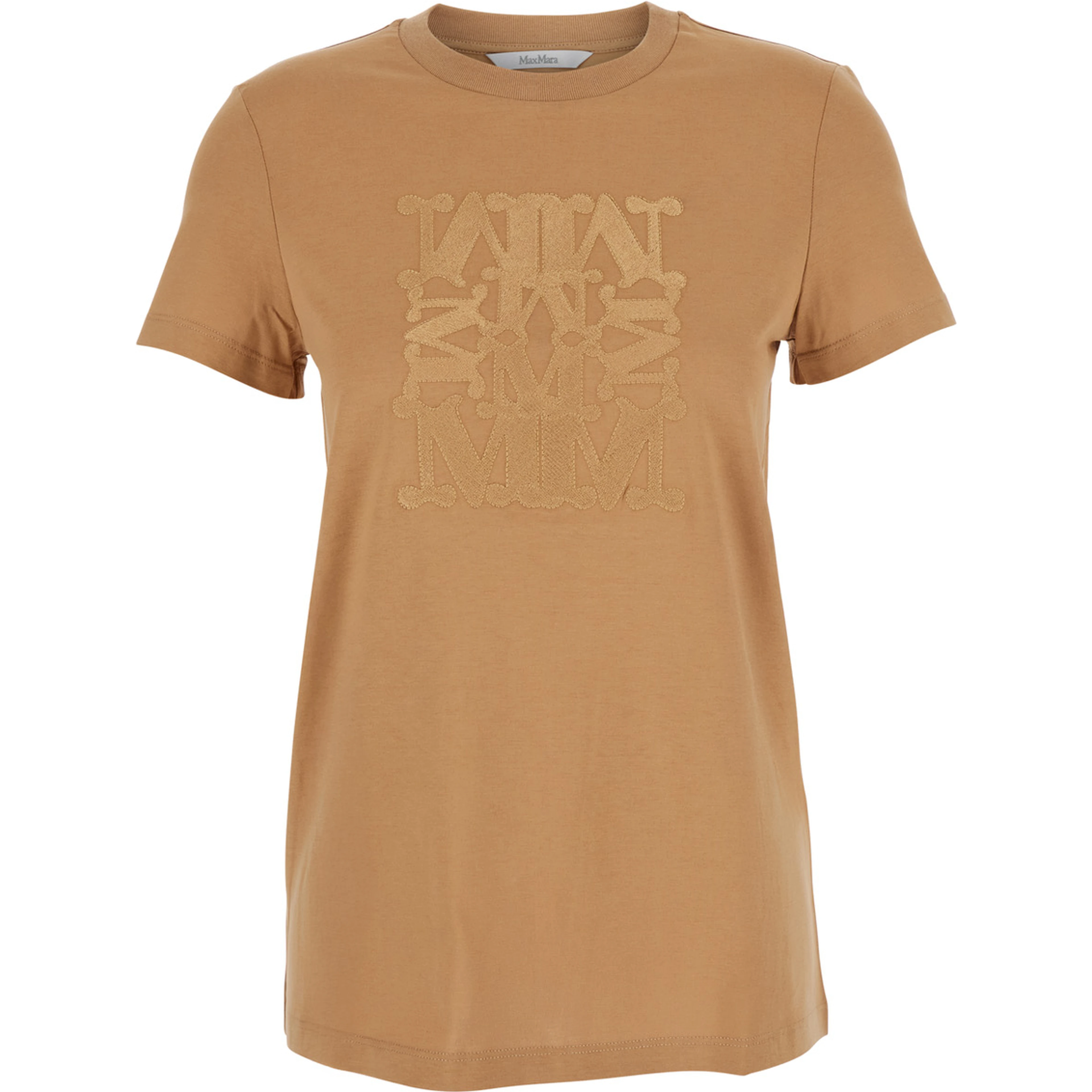 Bravo Beige Crewneck T-Shirt with Logo Embroidery on the Front in Cotton Woman
