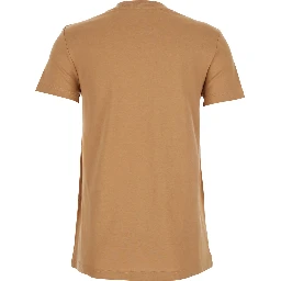 Bravo Beige Crewneck T-Shirt with Logo Embroidery on the Front in Cotton Woman
