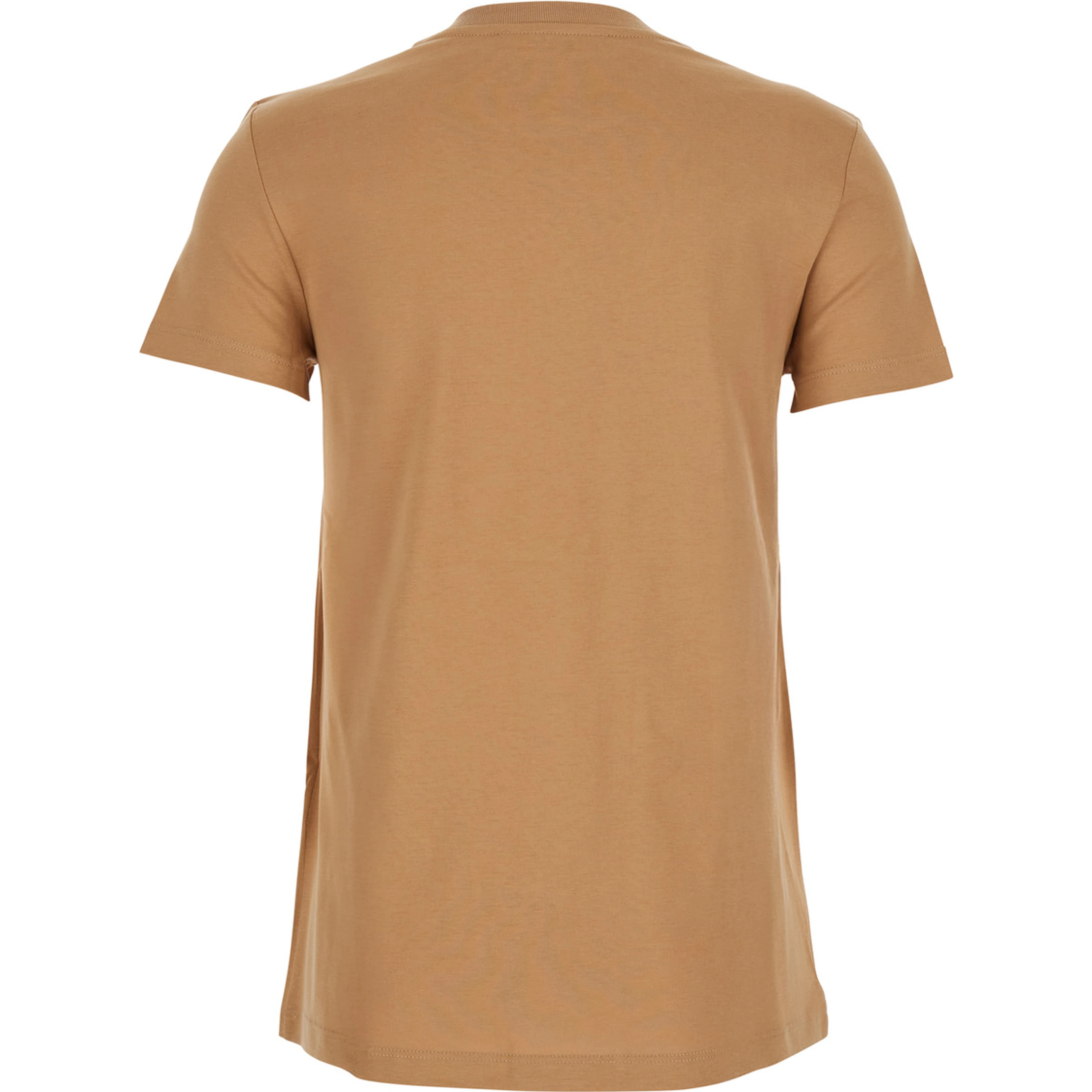 Bravo Beige Crewneck T-Shirt with Logo Embroidery on the Front in Cotton Woman