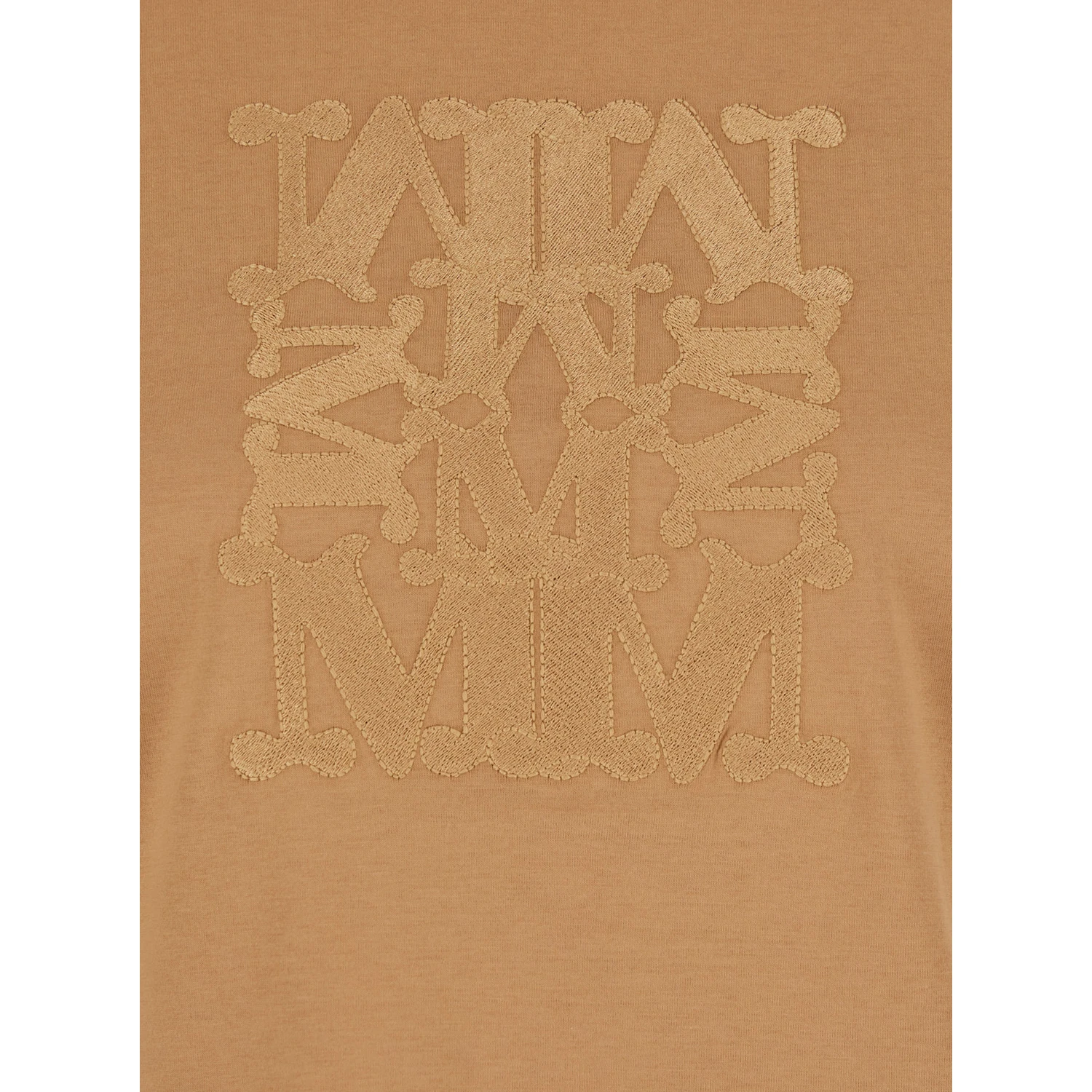 Bravo Beige Crewneck T-Shirt with Logo Embroidery on the Front in Cotton Woman