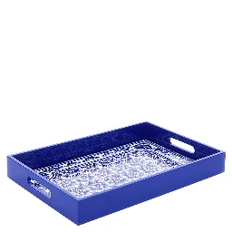 Blue and White Rectangular Tray with Blu Mediterraneo Print in Lacquered Wood