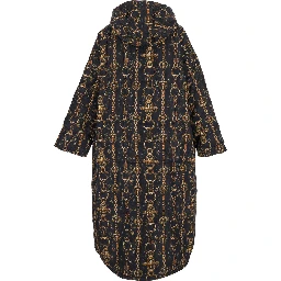 Black Down Jacket with All-Over Print and Long Design in Tech Fabric Woman