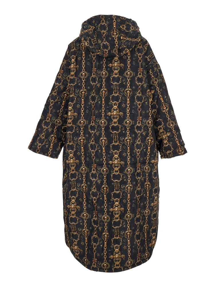 Black Down Jacket with All-Over Print and Long Design in Tech Fabric Woman alternative