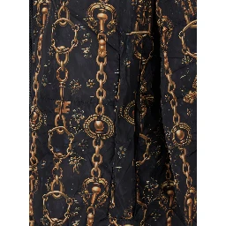 Black Down Jacket with All-Over Print and Long Design in Tech Fabric Woman