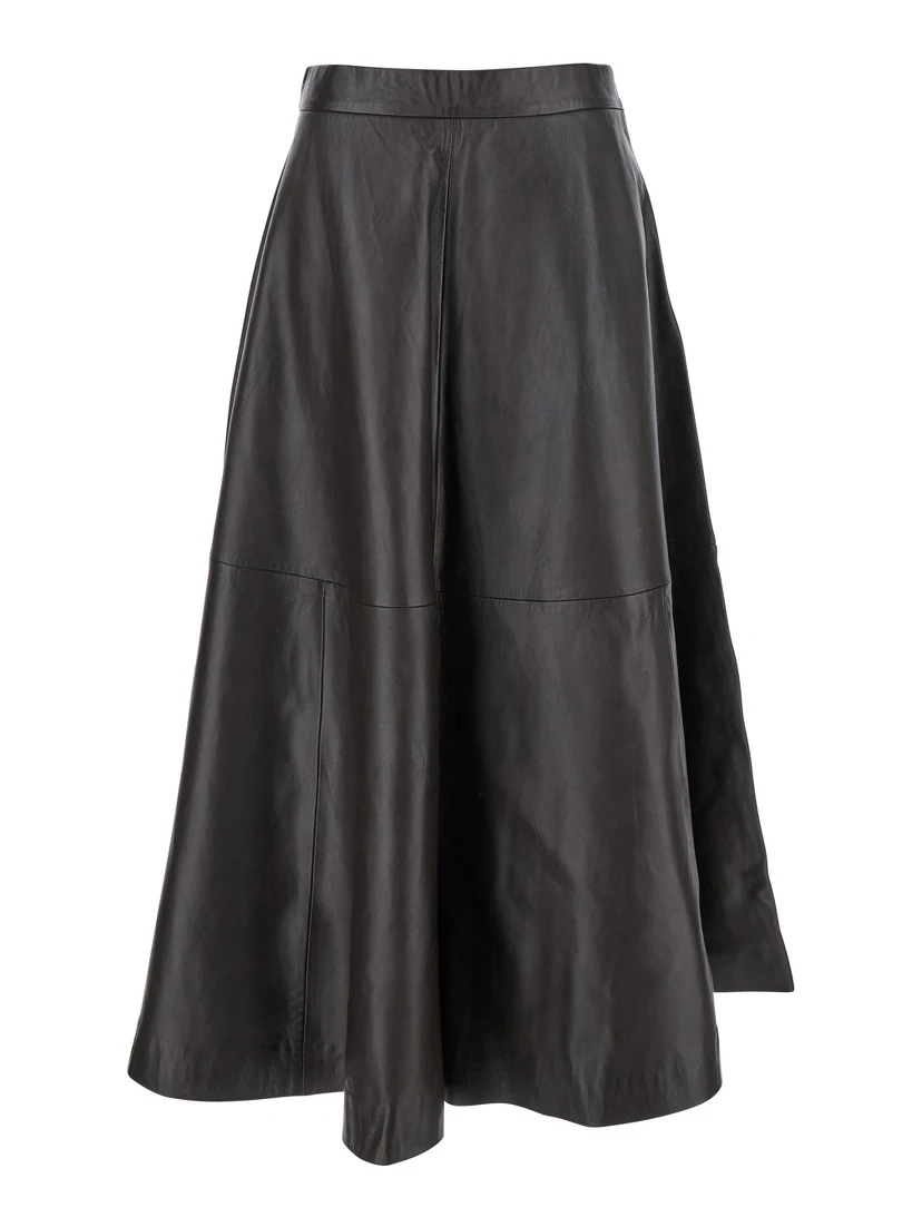 Bordeaux A-Line Skirt with Side Zip Closure in Leather Woman