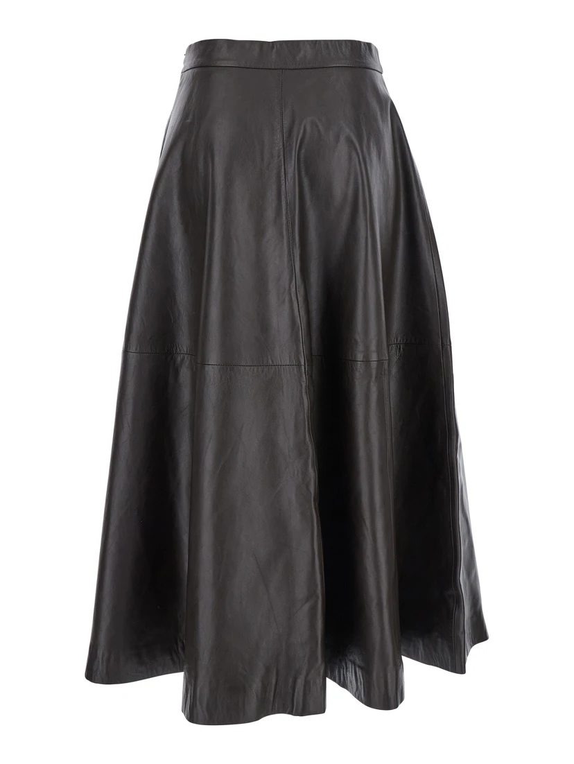 Bordeaux A-Line Skirt with Side Zip Closure in Leather Woman