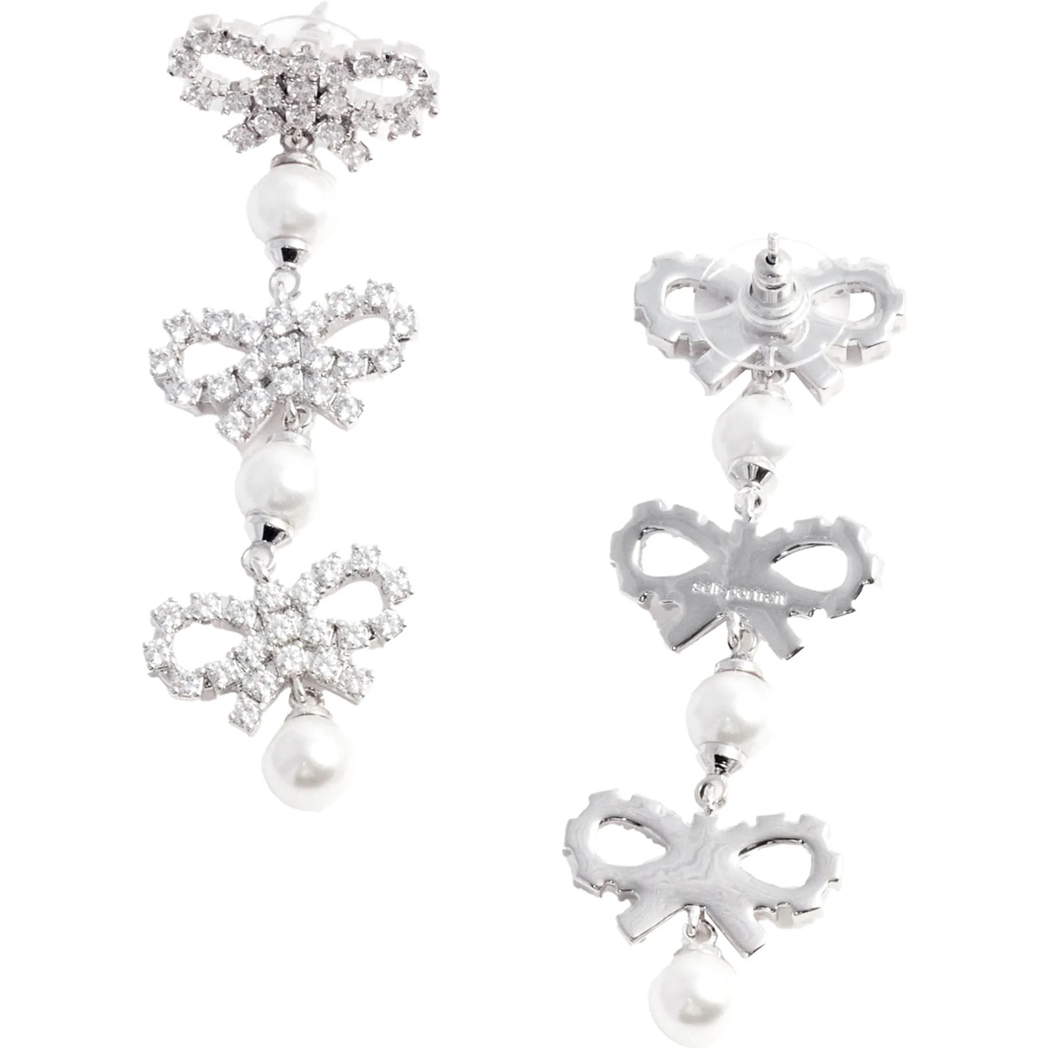 Metallic Tiered Earing with Bow Charm and Crystal Embellishments in Brass Woman