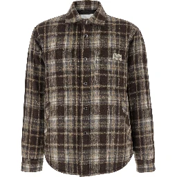 Brown Checkered Shirt with Front Logo Patch in Flannel Man