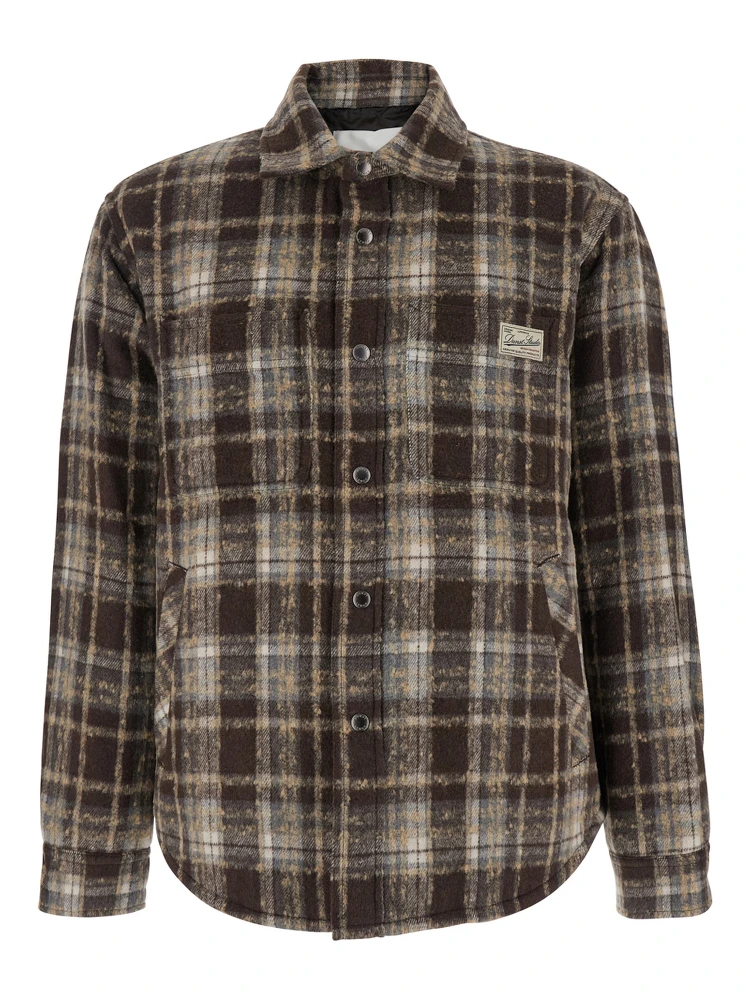 Brown Checkered Shirt with Front Logo Patch in Flannel Man