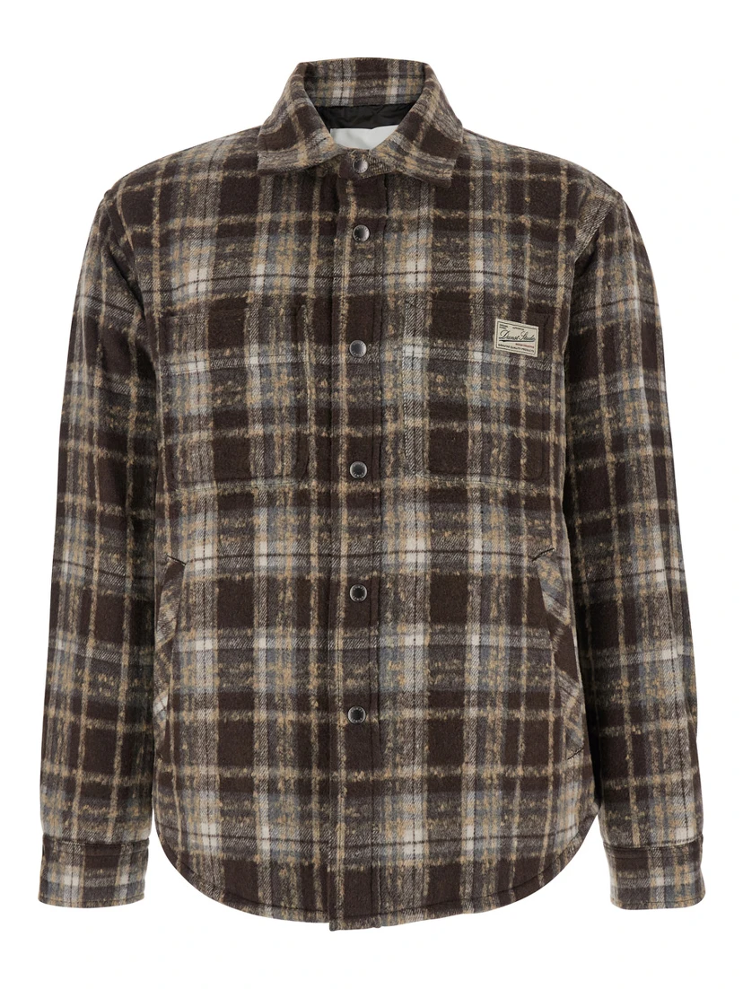 Brown Checkered Shirt with Front Logo Patch in Flannel Man