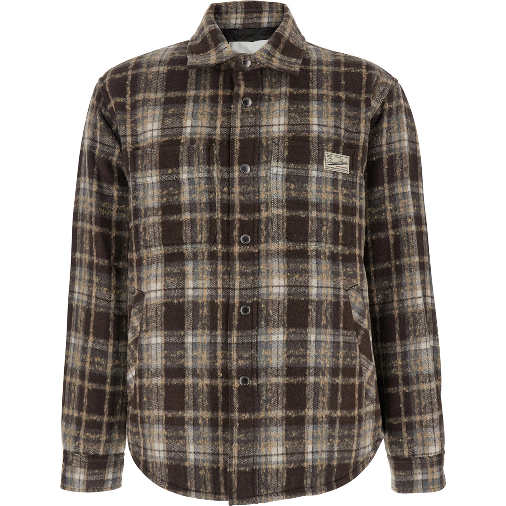 Brown Checkered Shirt with Front Logo Patch in Flannel Man
