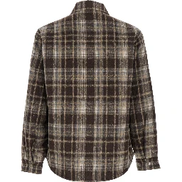 Brown Checkered Shirt with Front Logo Patch in Flannel Man