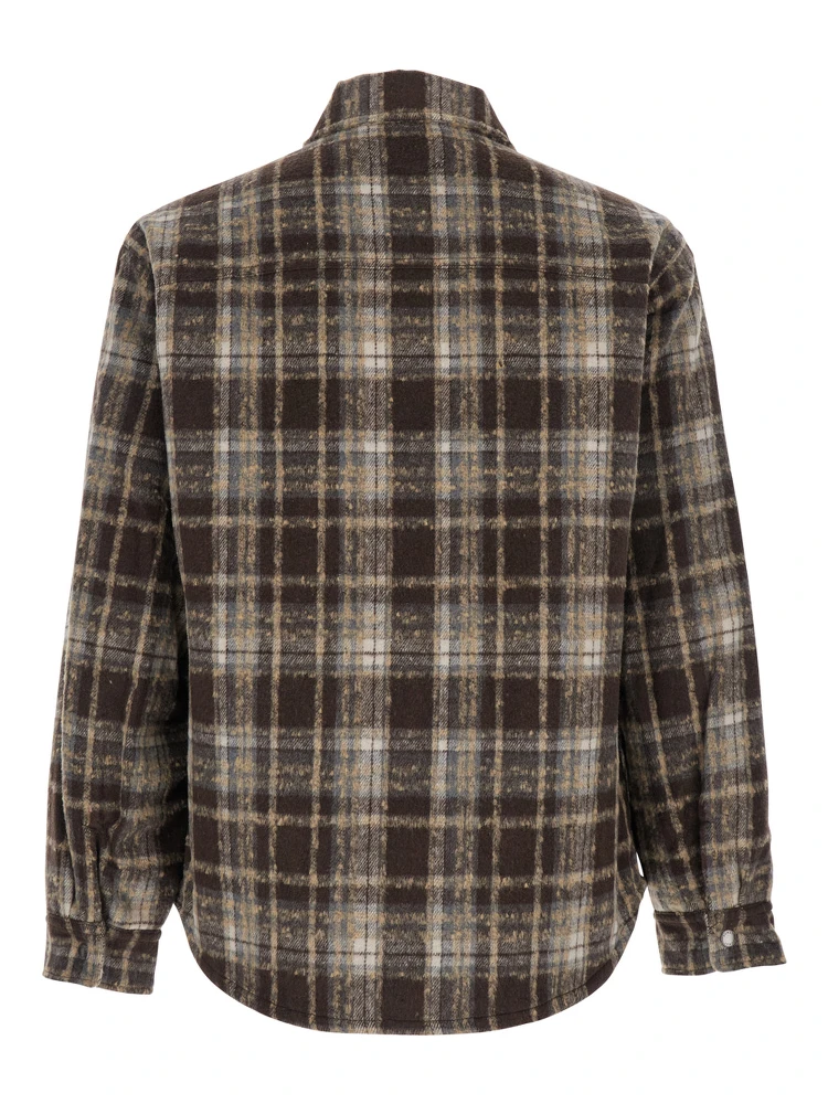 Brown Checkered Shirt with Front Logo Patch in Flannel Man alternative