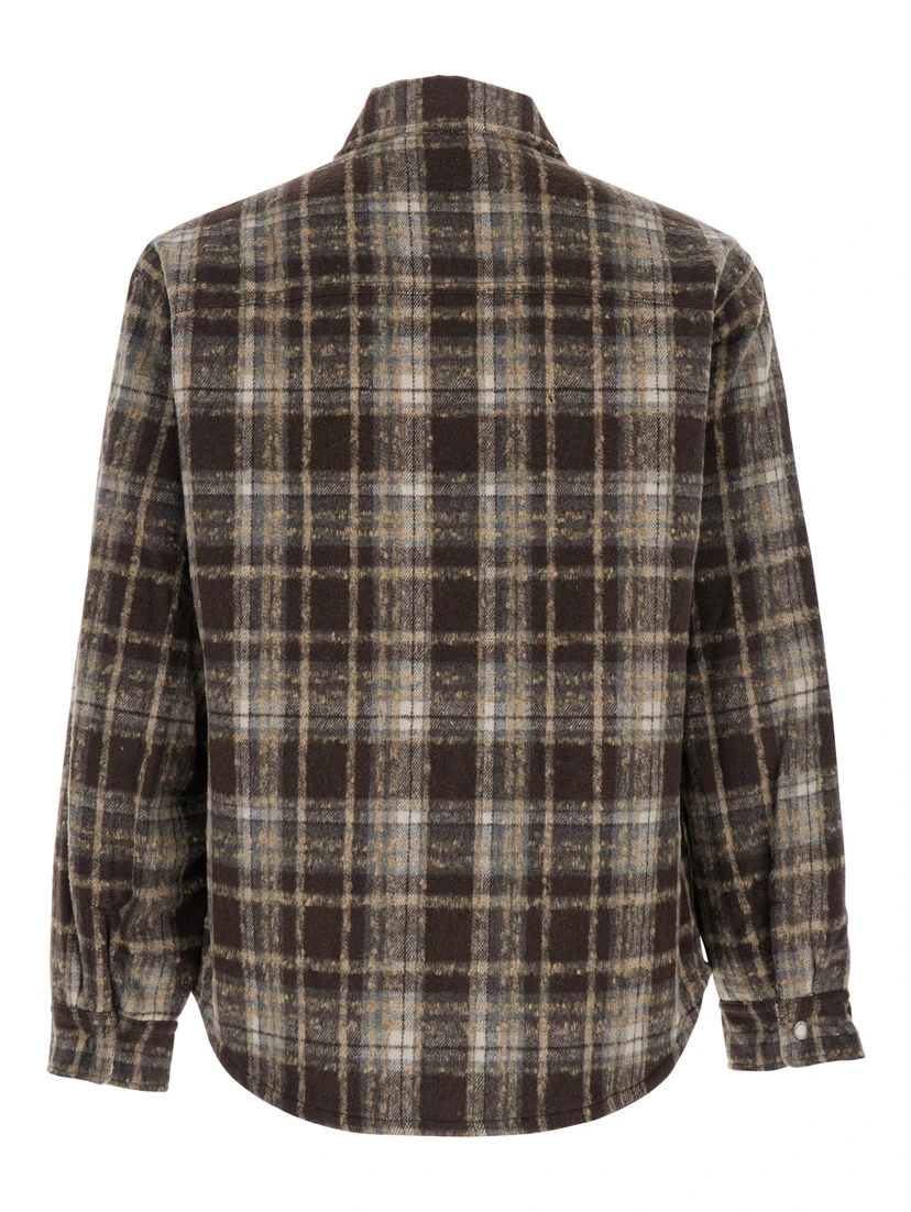 Brown Checkered Shirt with Front Logo Patch in Flannel Man