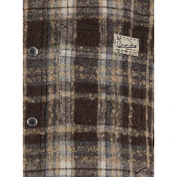 Brown Checkered Shirt with Front Logo Patch in Flannel Man