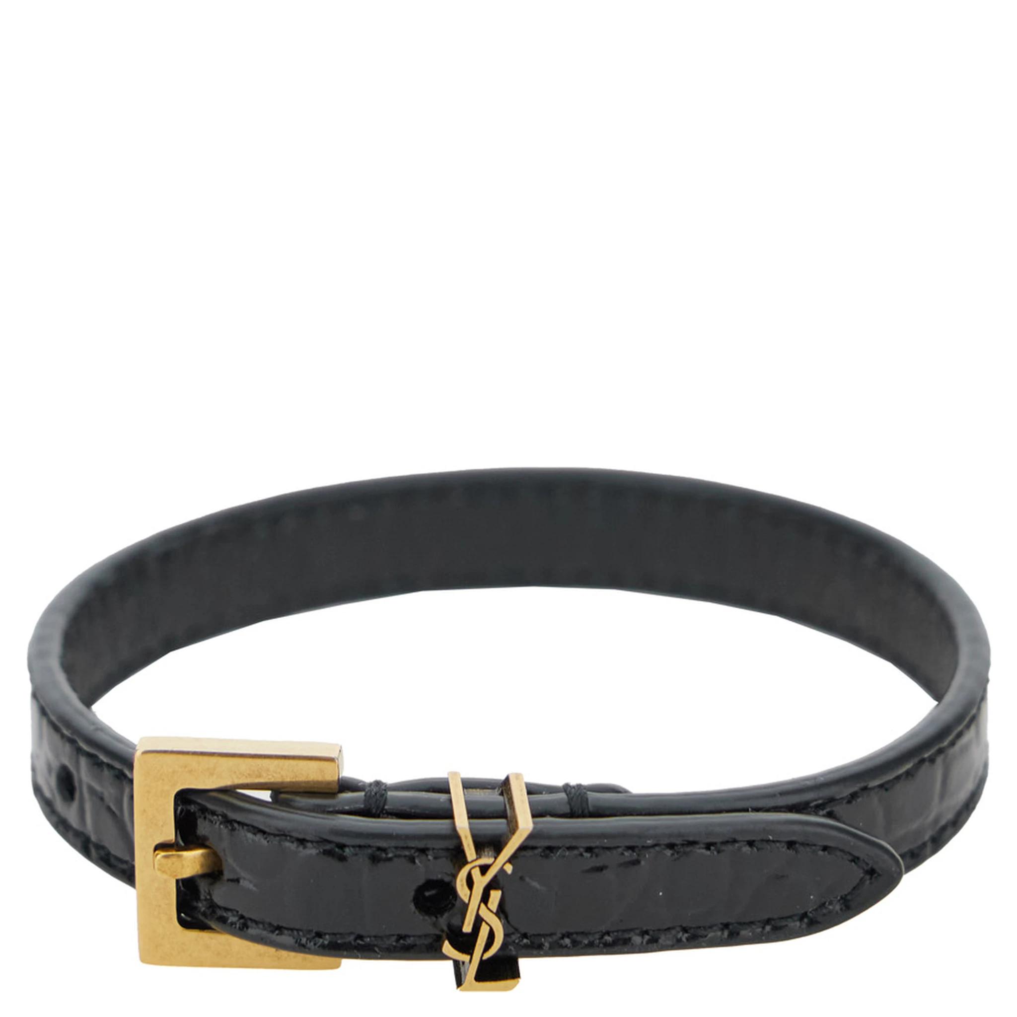 Cassandre Black Belt Bracelet in Croco Printed Leather Woman