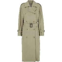 Beige Double-breasted Trench Coat with Removable Waistband in Cotton Blend Woman
