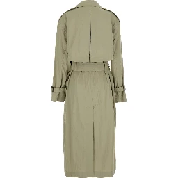 Beige Double-breasted Trench Coat with Removable Waistband in Cotton Blend Woman