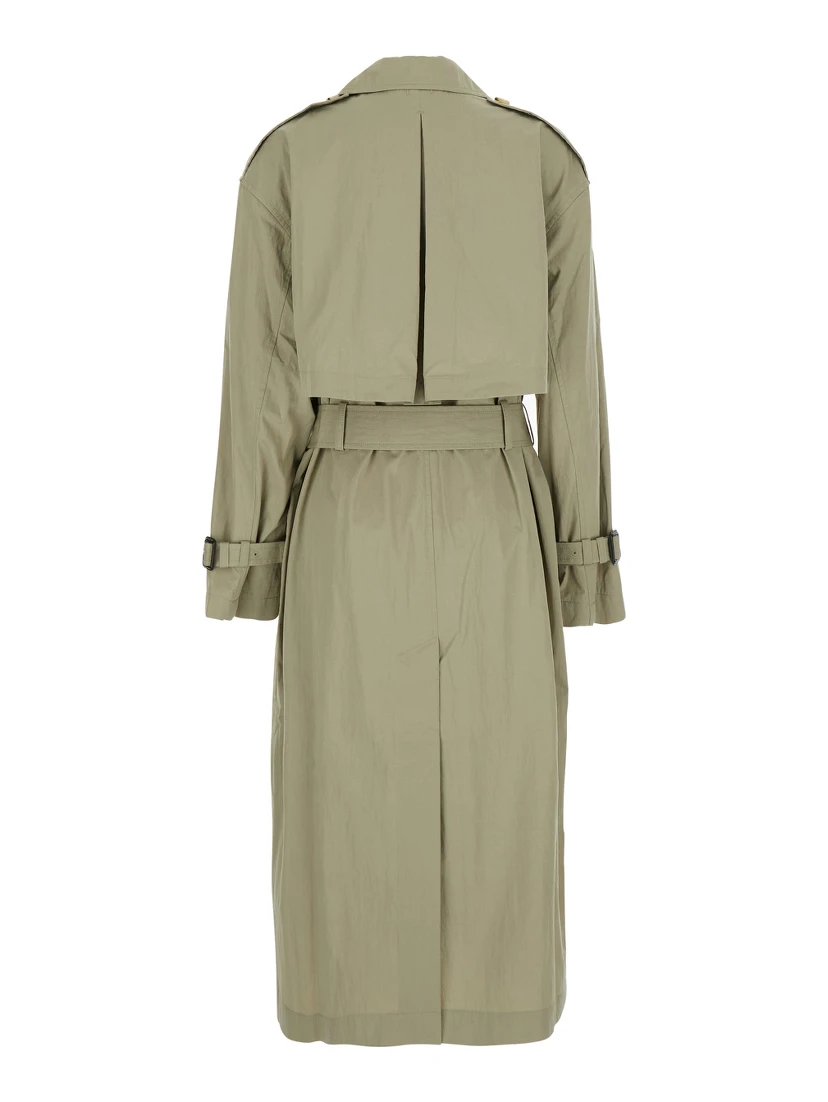 Beige Double-breasted Trench Coat with Removable Waistband in Cotton Blend Woman