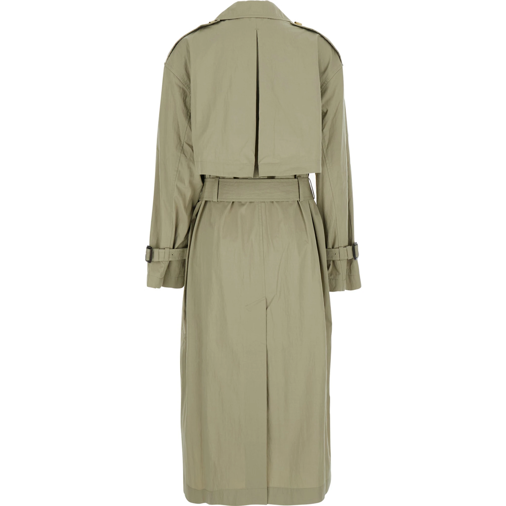 Beige Double-breasted Trench Coat with Removable Waistband in Cotton Blend Woman