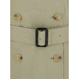 Beige Double-breasted Trench Coat with Removable Waistband in Cotton Blend Woman