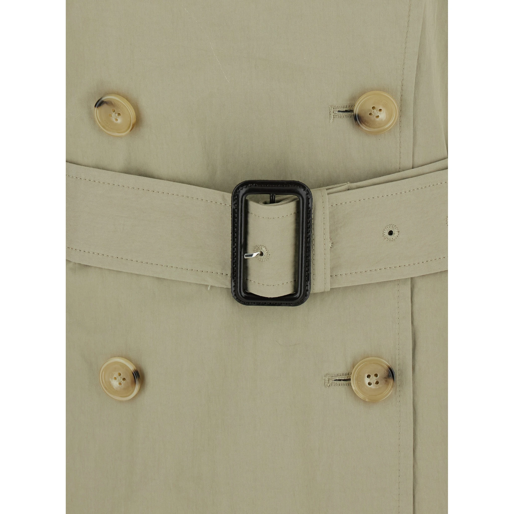 Beige Double-breasted Trench Coat with Removable Waistband in Cotton Blend Woman