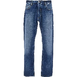 Kanye Blue 5-Pocket Jeans with Logo Patch in Cotton Denim Man