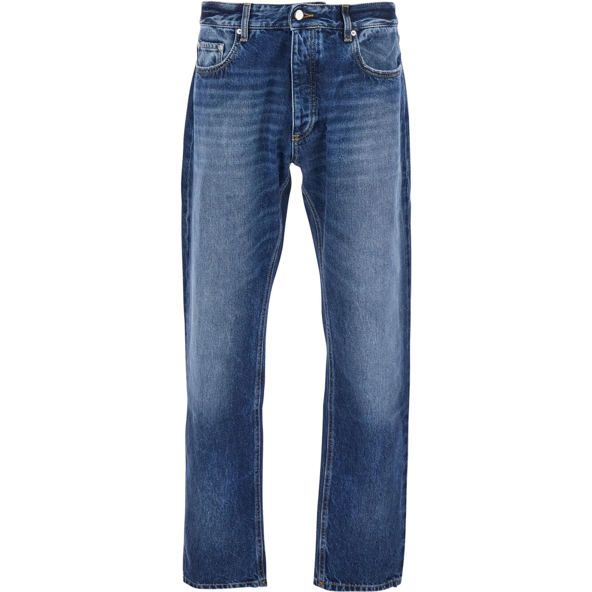 Kanye Blue 5-Pocket Jeans with Logo Patch in Cotton Denim Man