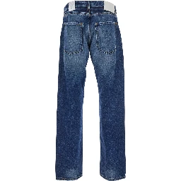 Kanye Blue 5-Pocket Jeans with Logo Patch in Cotton Denim Man